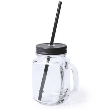 1x stuks Drink potjes van glas Mason Jar zwarte deksel 500 ml - Drinkbekers