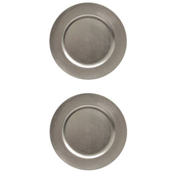 2x stuks diner borden/onderborden zilver glimmend 33 cm - Onderborden