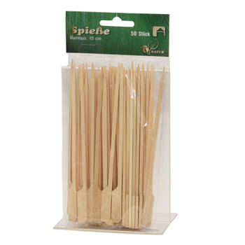 50x Bamboe houten sate prikkers/spiezen 15 cm - prikkers (sate)