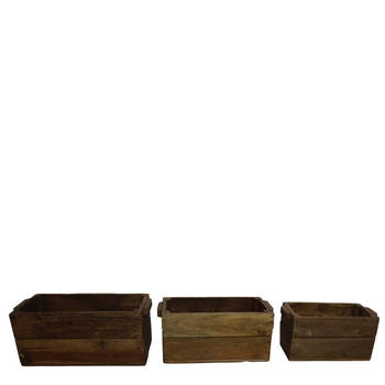 DKNC - Krat Rose - Hout - 45x25x20 cm - Set van 3 - Bruin