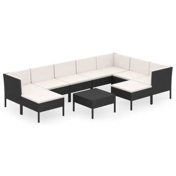 vidaXL 10-delige Loungeset met kussens poly rattan zwart