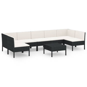 vidaXL 8-delige Loungeset met kussens poly rattan zwart