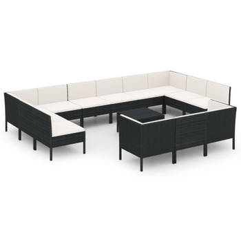 vidaXL 14-delige Loungeset met kussens poly rattan zwart