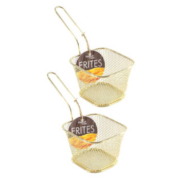 2x stuks gouden patat/snack serveermandjes/frietmandjes 10 cm - Serveerschalen