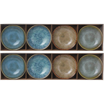 8x Snackschaaltjes/sausschaaltjes aardewerk rond 9 cm - Snack en tapasschalen