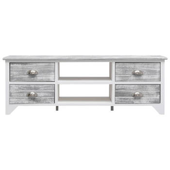 The Living Store Tv-meubel - Paulowniahout en MDF - 108x30x40cm - Wit/Grijs