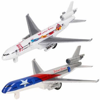Speelgoed vliegtuigen setje van 2 stuks zilver en wit 19 cm - Speelgoed vliegtuigen