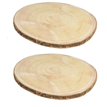 2x stuks houten decoratie boomschors boomschijven D40 cm - Houten knutselstokjes