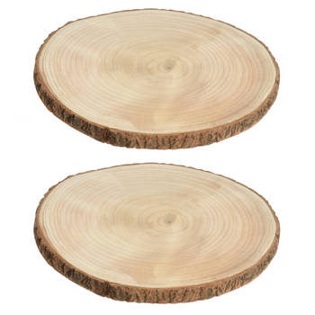 2x stuks houten decoratie boomschors boomschijven D26 cm - Houten knutselstokjes