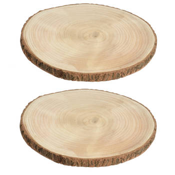2x stuks houten decoratie boomschors boomschijven D25 cm - Houten knutselstokjes