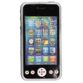 Speelgoed smartphone/mobiele telefoon zwart met licht en geluid 10 cm - Speelgoedtelefoons