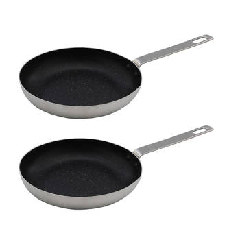 Set van 2x stuks aluminium koekenpan/hapjespan zilver met anti-aanbak laag 24 cm - Koekenpannen