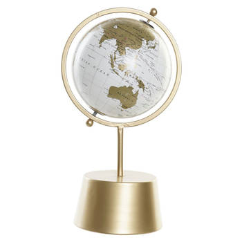 Decoratie wereldbol/globe goud op metalen voet 35 x 19 cm - Wereldbollen