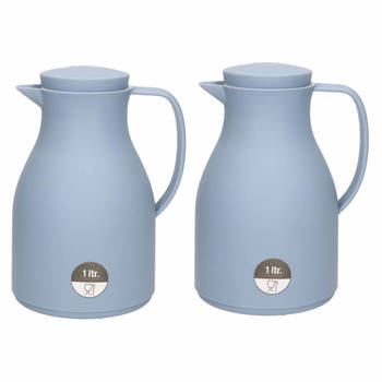 2x Isoleerkan/koffiekan blauw 1 liter met drukknop - Thermoskannen