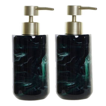 2x stuks zeeppompjes/zeepdispensers marmer look donkergroen kunststof 300 ml - Zeeppompjes