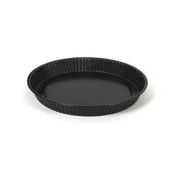 Quiche/taart bakvorm/bakblik geribbeld rond 29 x 3,5 cm zwart - Cakevormen