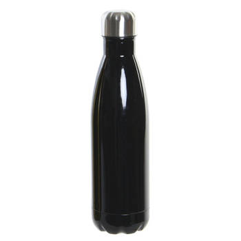 RVS thermos waterfles/drinkfles zwart met schroefdop 500 ml - Thermosflessen