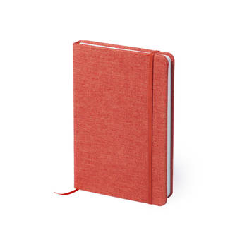 Notitieboekje gelinieerd canvas kaft rood met elastiek 13 x 18 cm - Notitieboek