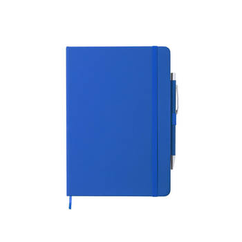 Luxe notitieboekje gelinieerd blauw met elastiek en pen A5 formaat - Notitieboek