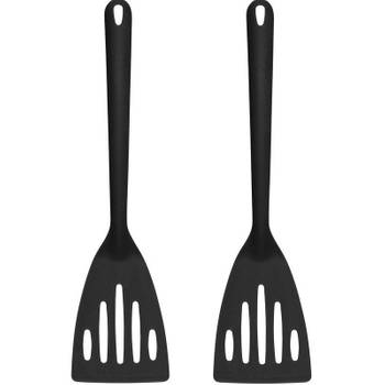 Set van 2x stuks kookgerei zwarte spatels en bakspanen van plastic - Bakspanen