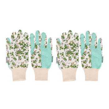 2x paar groene tuin/werkhandschoenen bloemetjesprint - Werkhandschoenen