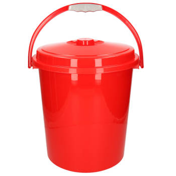 Afsluitbare emmer met deksel 21 liter rood - Emmers