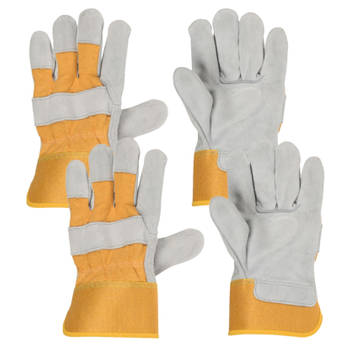 2x Paar leren werkhandschoenen geel/wit voor volwassenen - Werkhandschoenen