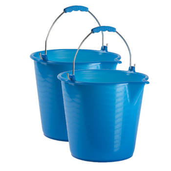 2x stuks huishoud schoonmaak emmers kunststof blauw 9 liter inhoud 30 x 26 cm - Emmers