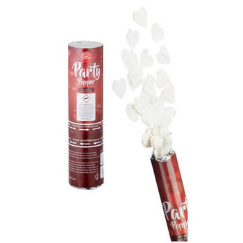 Party popper/confetti shooter valentijn/bruiloft hartjes wit 20 cm - Confetti