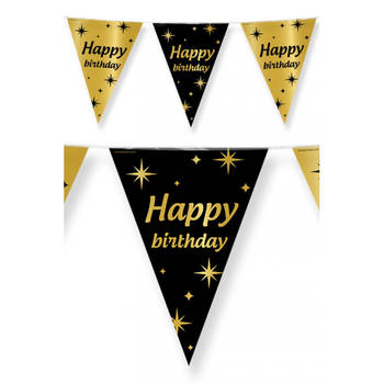 Leeftijd verjaardag feest vlaggetjes Happy Birthday thema geworden zwart/goud 10 meter - Vlaggenlijnen