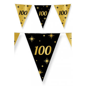 Leeftijd verjaardag feest vlaggetjes 100 jaar geworden zwart/goud 10 meter - Vlaggenlijnen