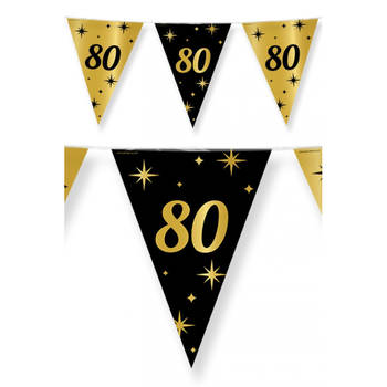 Leeftijd verjaardag feest vlaggetjes 80 jaar geworden zwart/goud 10 meter - Vlaggenlijnen