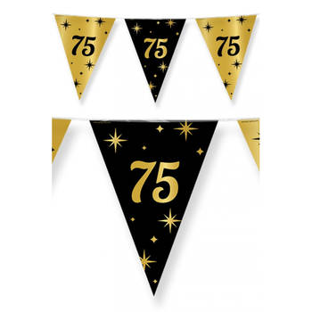 3x stuks leeftijd verjaardag feest vlaggetjes 75 jaar geworden zwart/goud 10 meter - Vlaggenlijnen