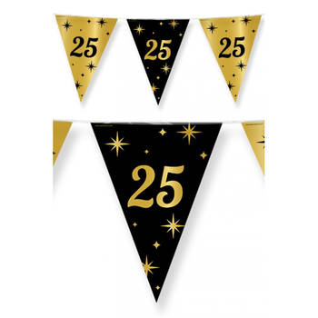 Leeftijd verjaardag feest vlaggetjes 25 jaar geworden zwart/goud 10 meter - Vlaggenlijnen