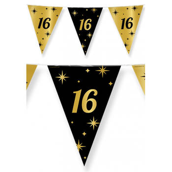 Leeftijd verjaardag feest vlaggetjes 16 jaar geworden zwart/goud 10 meter - Vlaggenlijnen