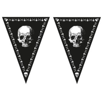 3x stuks piraten doodshoofd thema vlaggetjes slingers/vlaggenlijnen zwart van 5 meter - Vlaggenlijnen