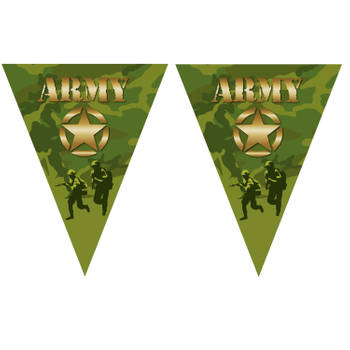 3x stuks leger camouflage army thema vlaggetjes slingers/vlaggenlijnen groen van 5 meter - Vlaggenlijnen
