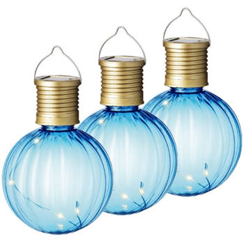 3x Buiten Led blauwe lampion solar verlichting 11 cm - Lampionnen