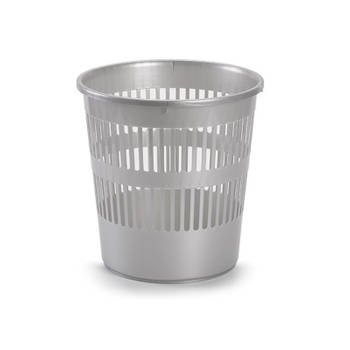 Afvalbak/vuilnisbak/kantoorprullenbak plastic zilver/grijs 28 cm - Prullenmanden