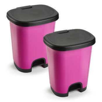 2x Stuks afvalemmer/vuilnisemmer/pedaalemmer 18 liter in het roze/zwart met deksel en pedaal - Pedaalemmers