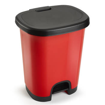 PlasticForte Pedaalemmer - kunststof - zwart-rood - 18 liter - Pedaalemmers