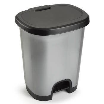 PlasticForte Pedaalemmer - kunststof - zwart-zilver - 18 liter - Pedaalemmers