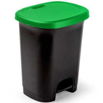 PlasticForte Pedaalemmer - kunststof - zwart-groen - 27 liter - Pedaalemmers