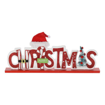 Houten kerstversiering decoratie bordje Merry Christmas 35 cm - Feestdecoratieborden