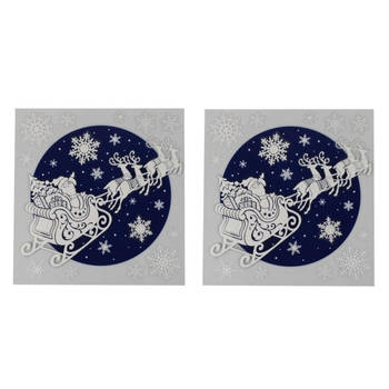 2x stuks velletjes kerst dubbelzijdige glitter raamstickers kerstman slee 31 x 31 cm - Feeststickers