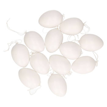 12x DIY plastic/kunststof decoratie eieren/Paaseieren wit 6 cm - Feestdecoratievoorwerp
