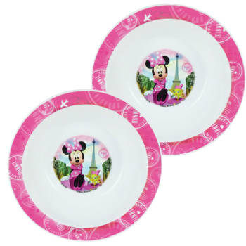 2x stuks kunststof ontbijtbordje diep Disney Minnie Mouse 16 cm - Kinderservies