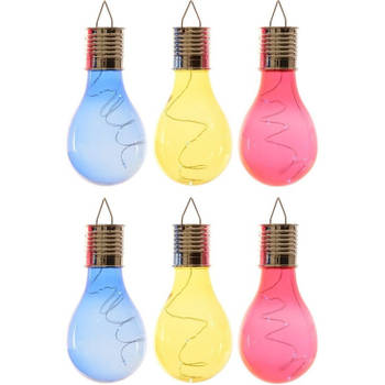6x Buitenlampen/tuinlampen lampbolletjes/peertjes 14 cm blauw/geel/rood - Buitenverlichting