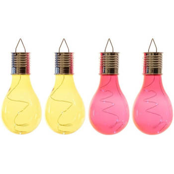 4x Buitenlampen/tuinlampen lampbolletjes/peertjes 14 cm geel/rood - Buitenverlichting