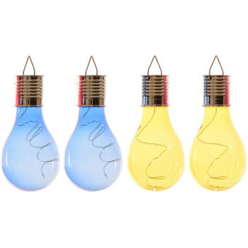 4x Buitenlampen/tuinlampen lampbolletjes/peertjes 14 cm blauw/geel - Buitenverlichting